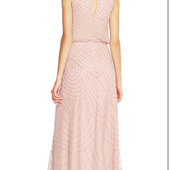 Adrianna Papell Art Deco Beaded Blouson Dress with Halter - Picture 2 of 11